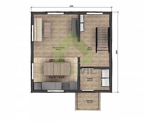 Проект дачного дома «Кедр-1» 6x6 м., площадь 54 кв.м.