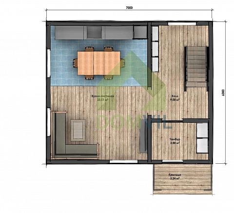Проект дачного дома «Терем-2» 6x7 м., площадь 57 кв.м.