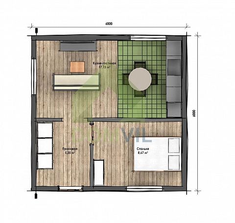 Проект дачного дома «Дачник-1» 6x6 м., площадь 31,2 кв.м.