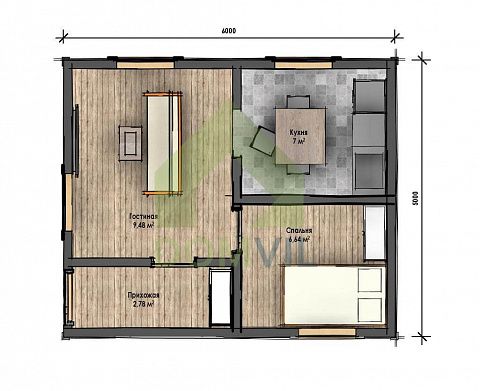 Проект дачного дома «Садовник-3» 5x6 м., площадь 26 кв.м.